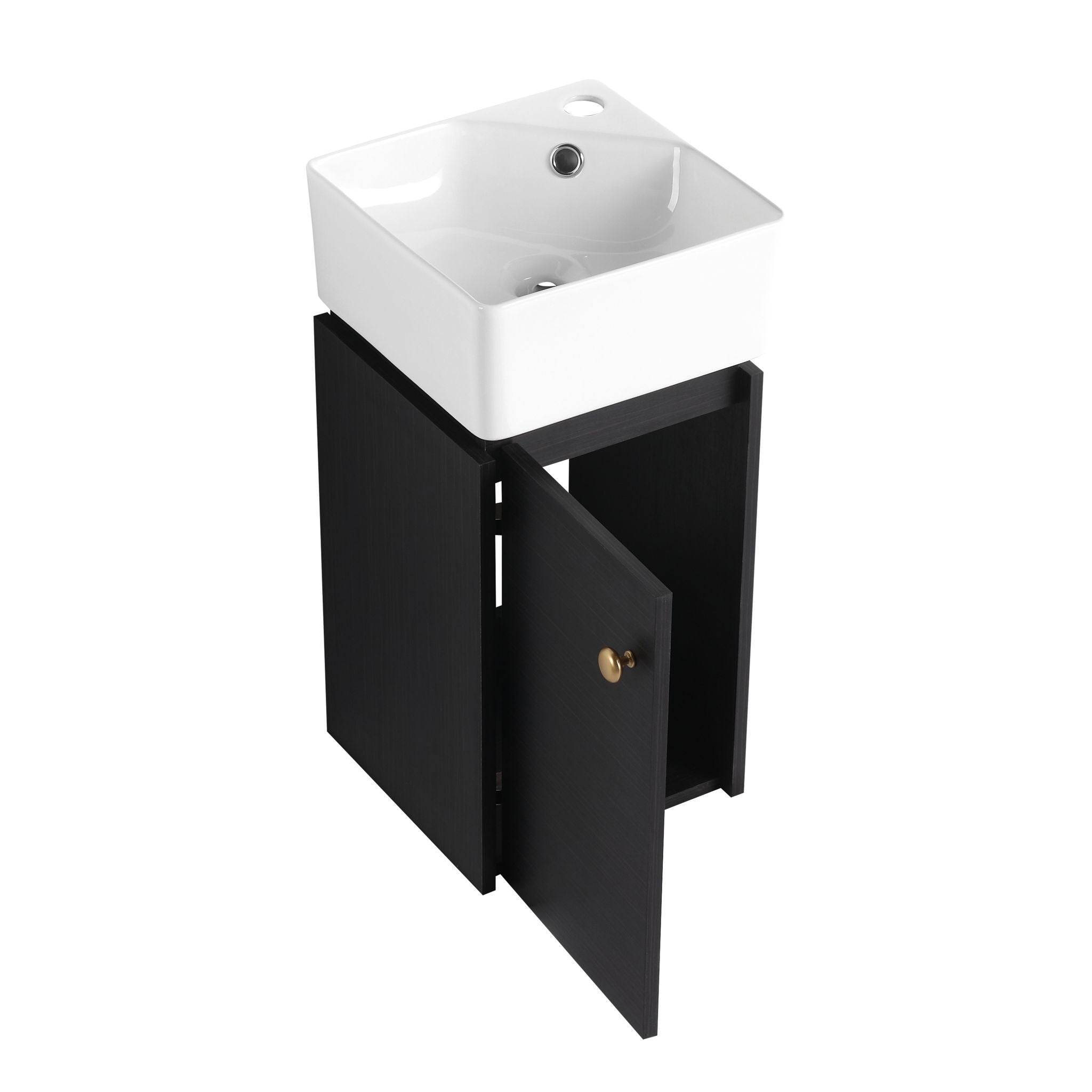 Compact Bathroom Vanity With Sink, Soft Close Door - Black Chestnut