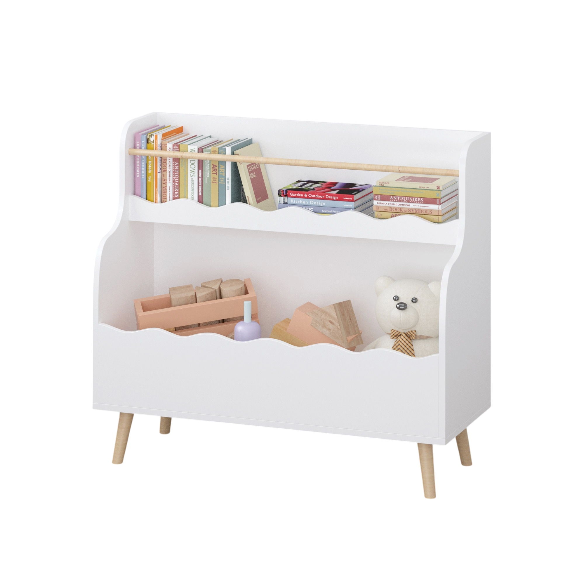 Kids Bookcase, Children Book Organizer Toy Storage Cabinet - White