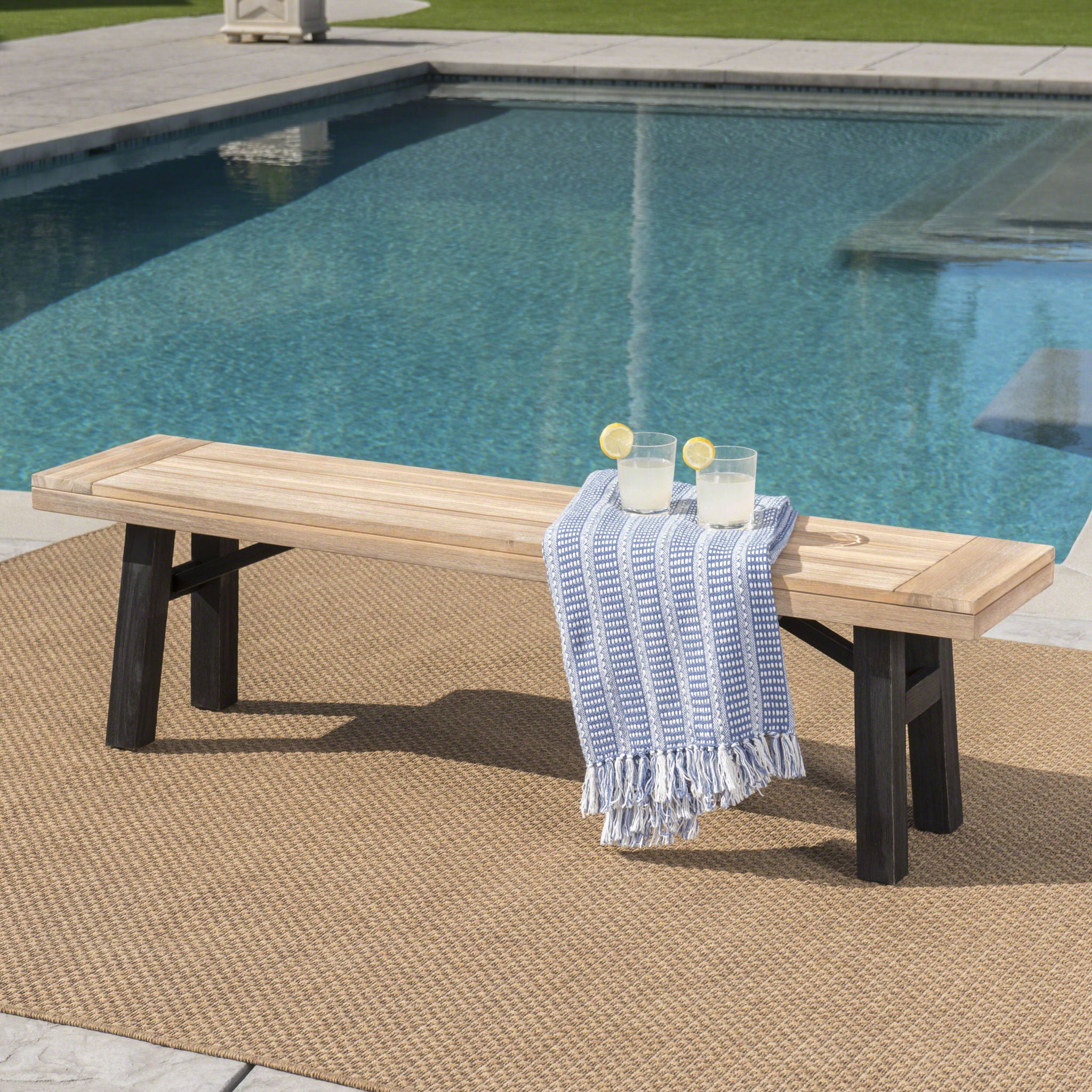 Outdoor Bench With Slat Panel Design And Acacia Wood Frame