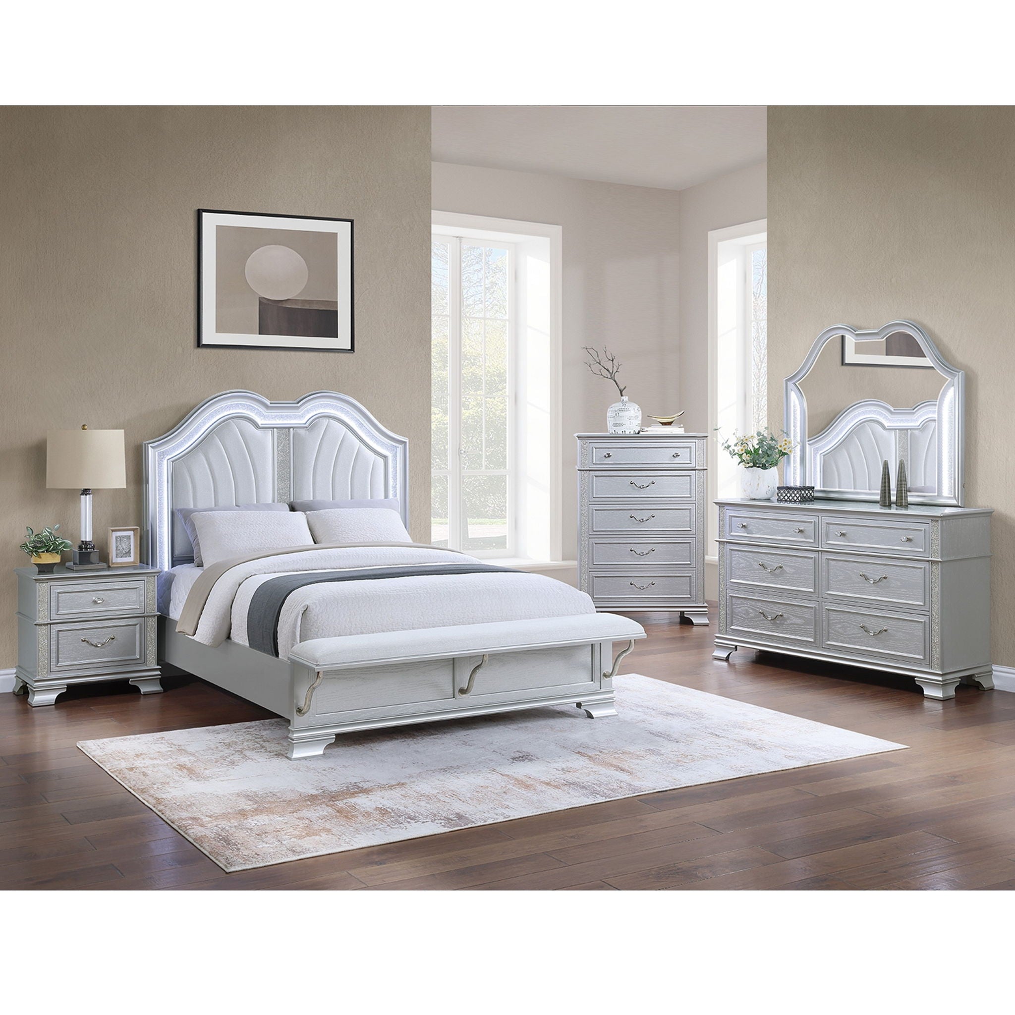 Elegant Bed With Built In Footboard Bench, USB