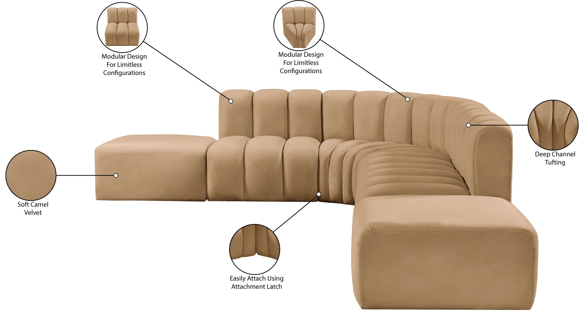 Arc - Velvet 7 Piece Corner Modular Sofa