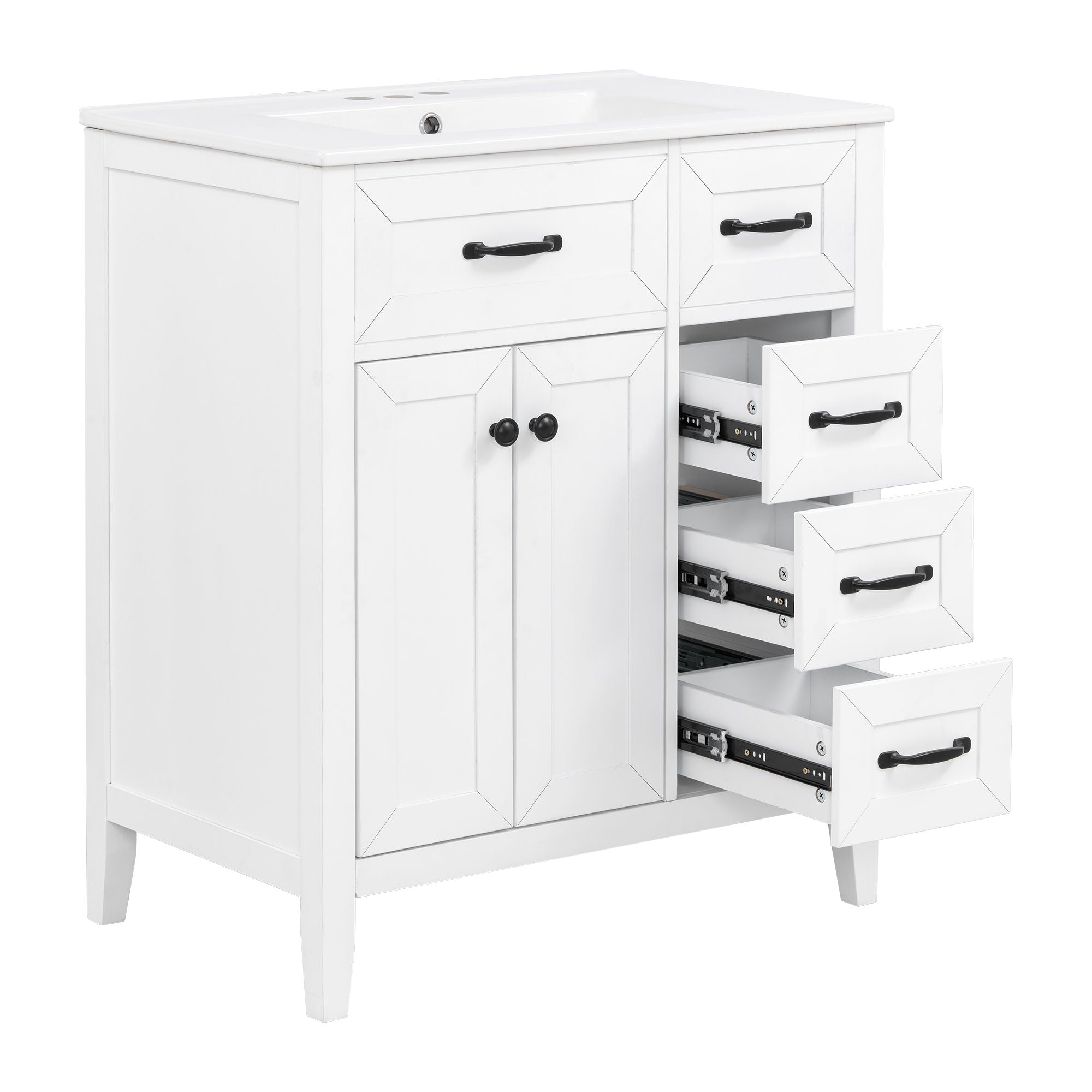 Bathroom Vanity With Sink, Freestanding Design, Soft Close Doors & Drawers - White