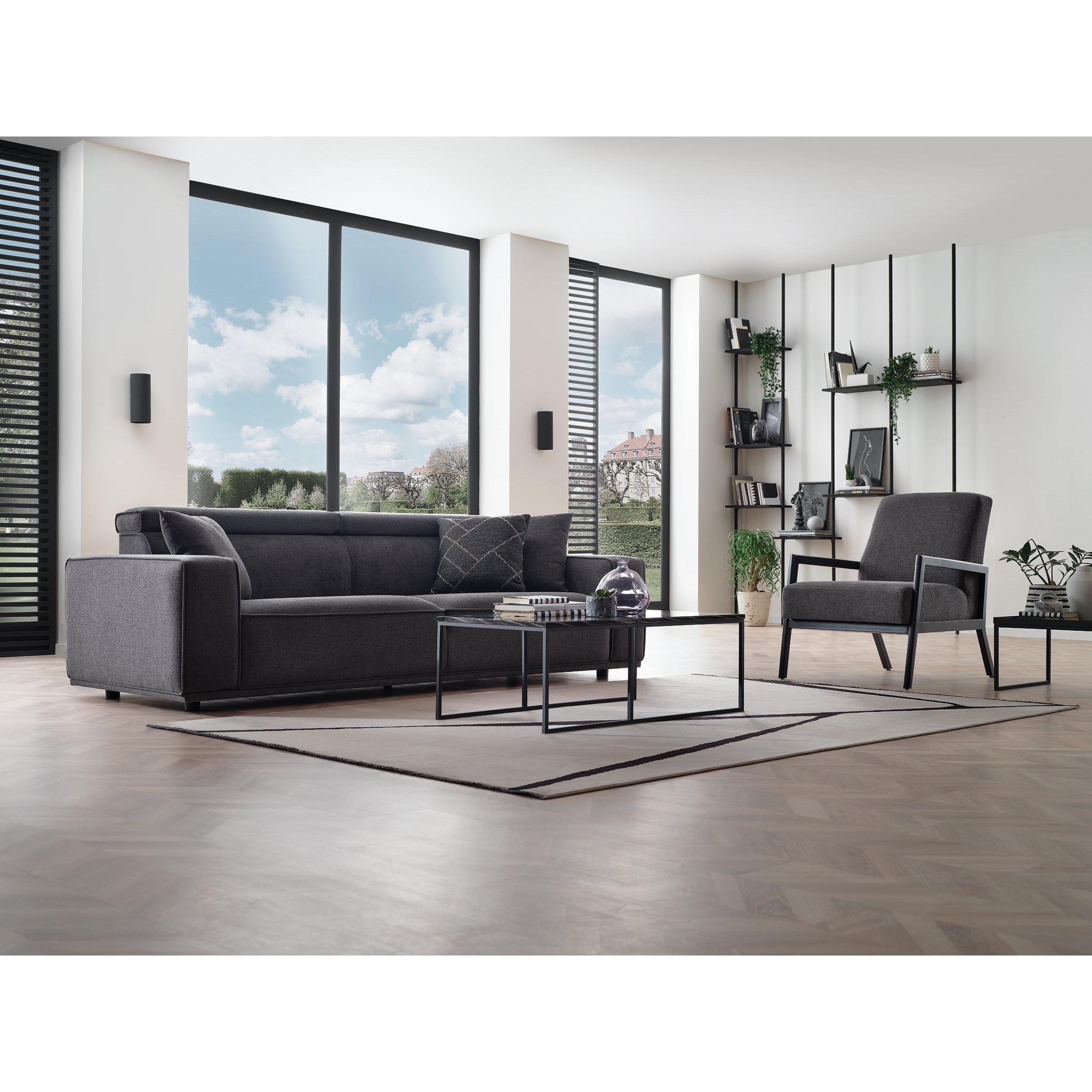 Enza Home Sofas Stationary Milos 3-Seater Sofa - Black IMAGE 3