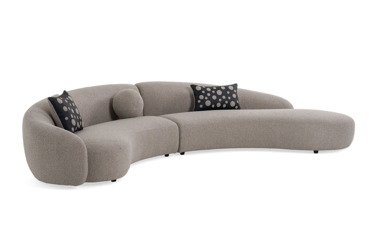 Allis - Glam Grey and Black Fabric Curved Sectional Sofa
