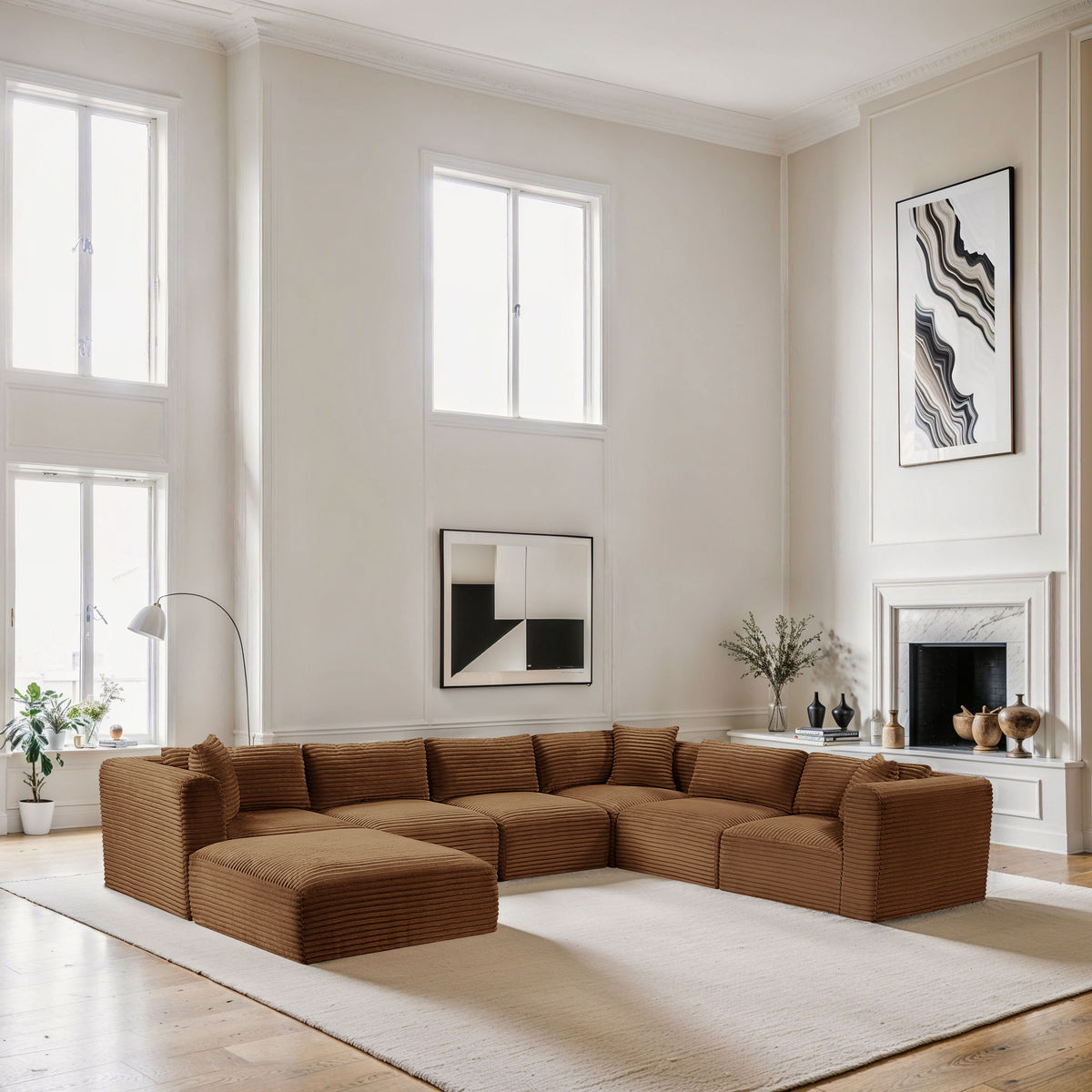 Shaggy - Fabric 7 Piece Modular U-Shaped Sectional With Ottoman