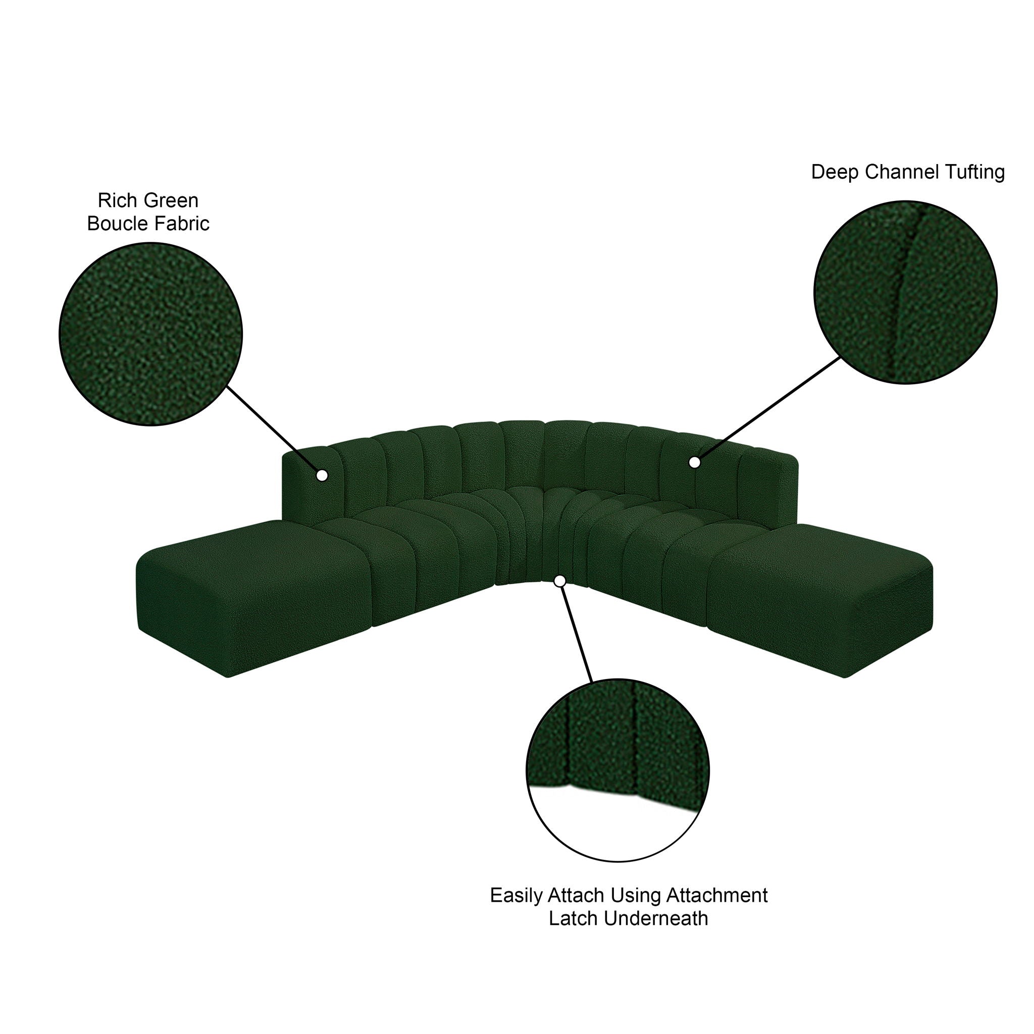 Arc - Boucle Fabric 6 Piece Corner Modular Sofa