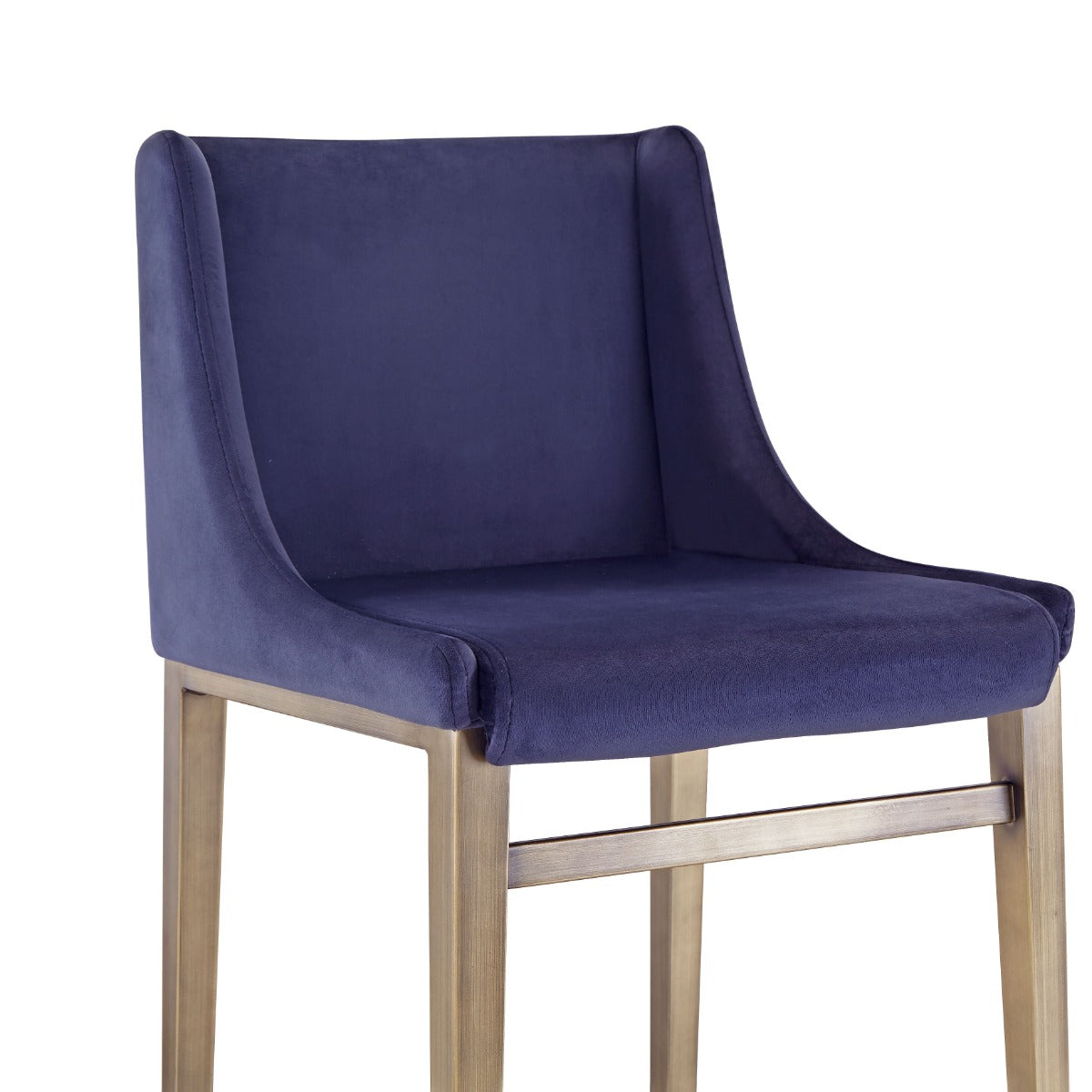 Mimi - Contemporary Blue Velvet + Brass Counter Stool (Set of 2)