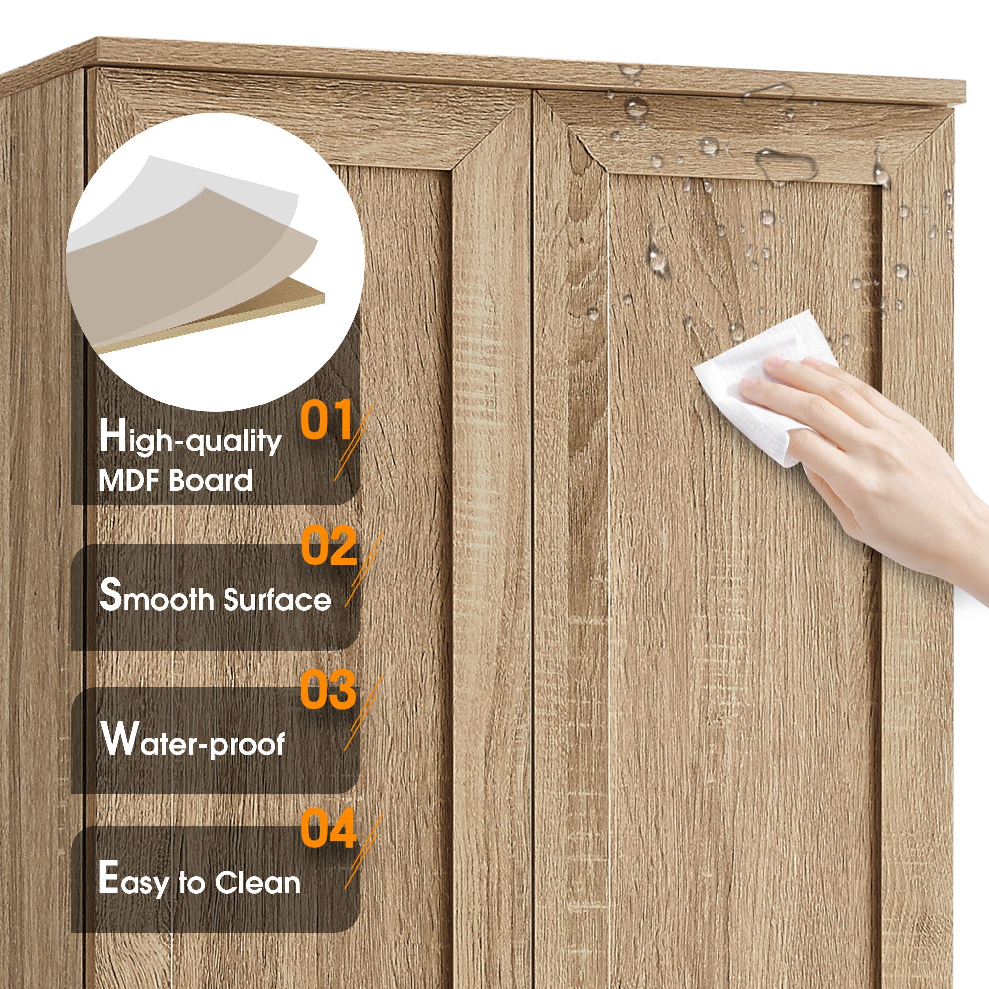 Storage Cabinet With Adjustable Shelves, 2 Doors, Rectangle Design For Bathroom