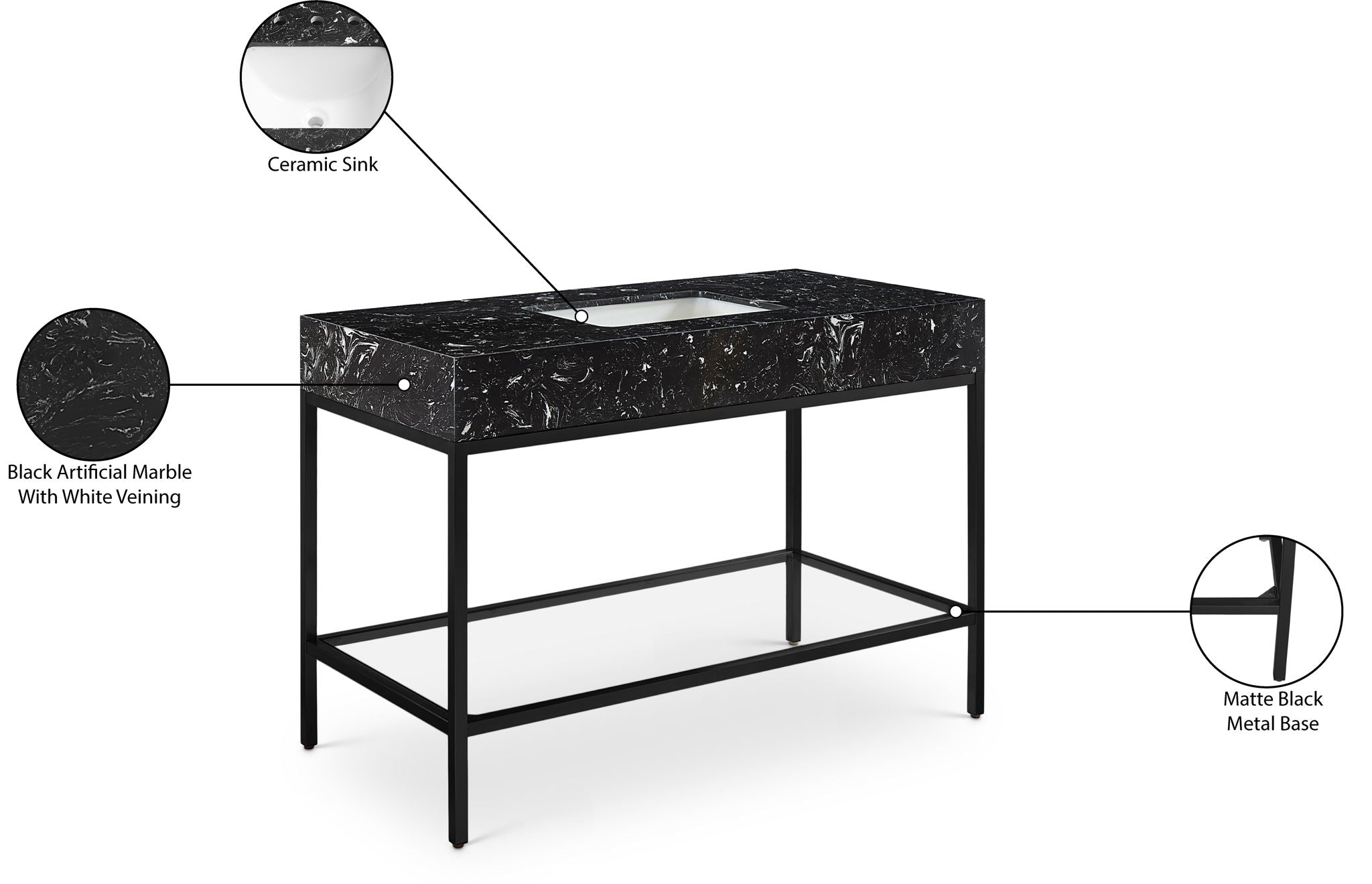 Marmo - Engineered Marble Bathroom Vanity With Black Base