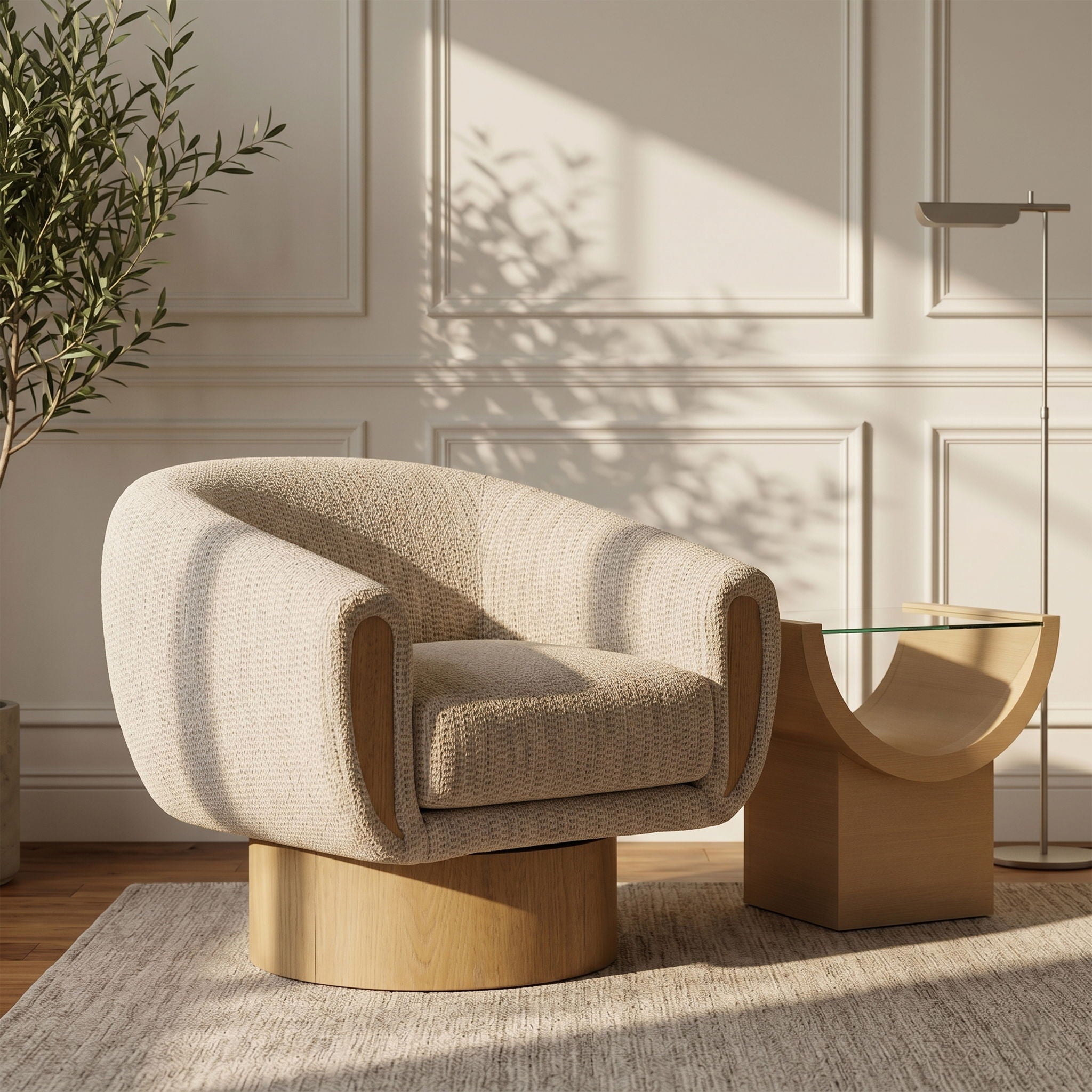 Avella - Interwoven Fabric Swivel Accent Chair - Light Brown Base