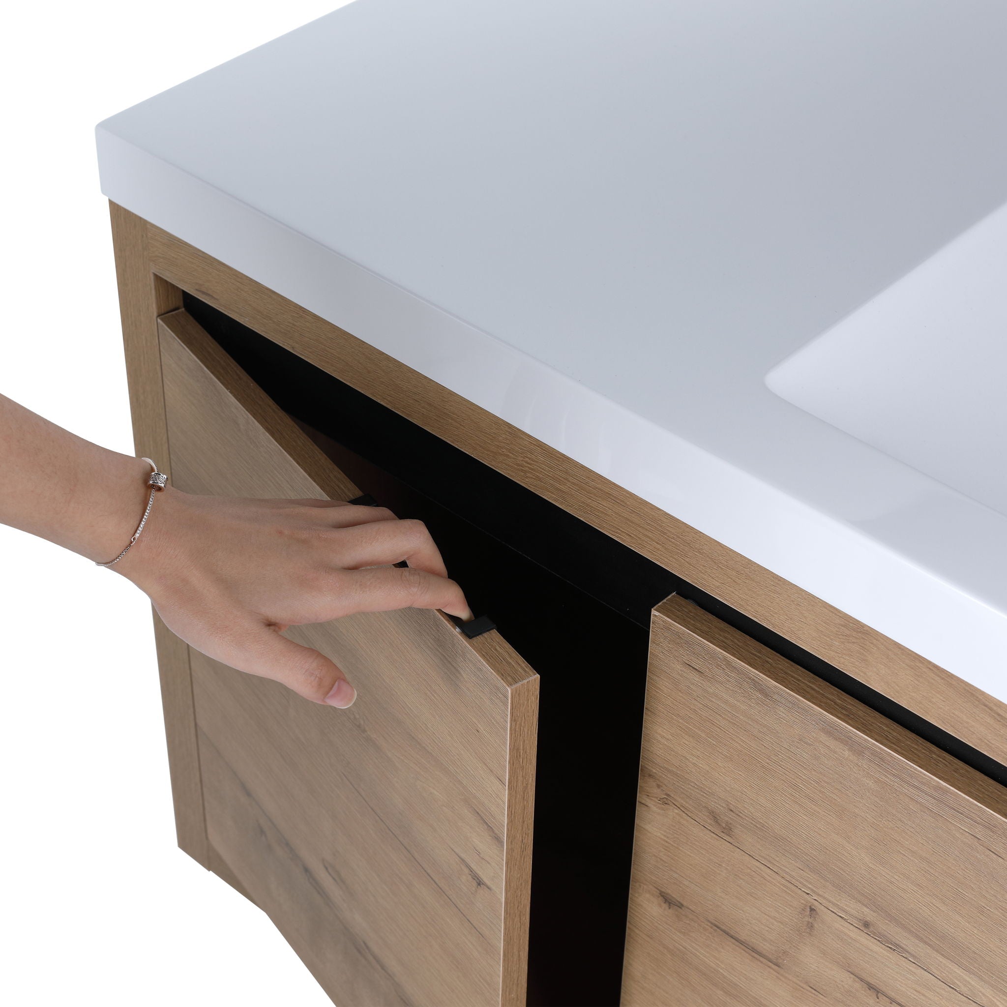 Modern Floating Bathroom Vanity Cabinet With Resin Sink Soft Close Doors And Drawer - Imitative Oak