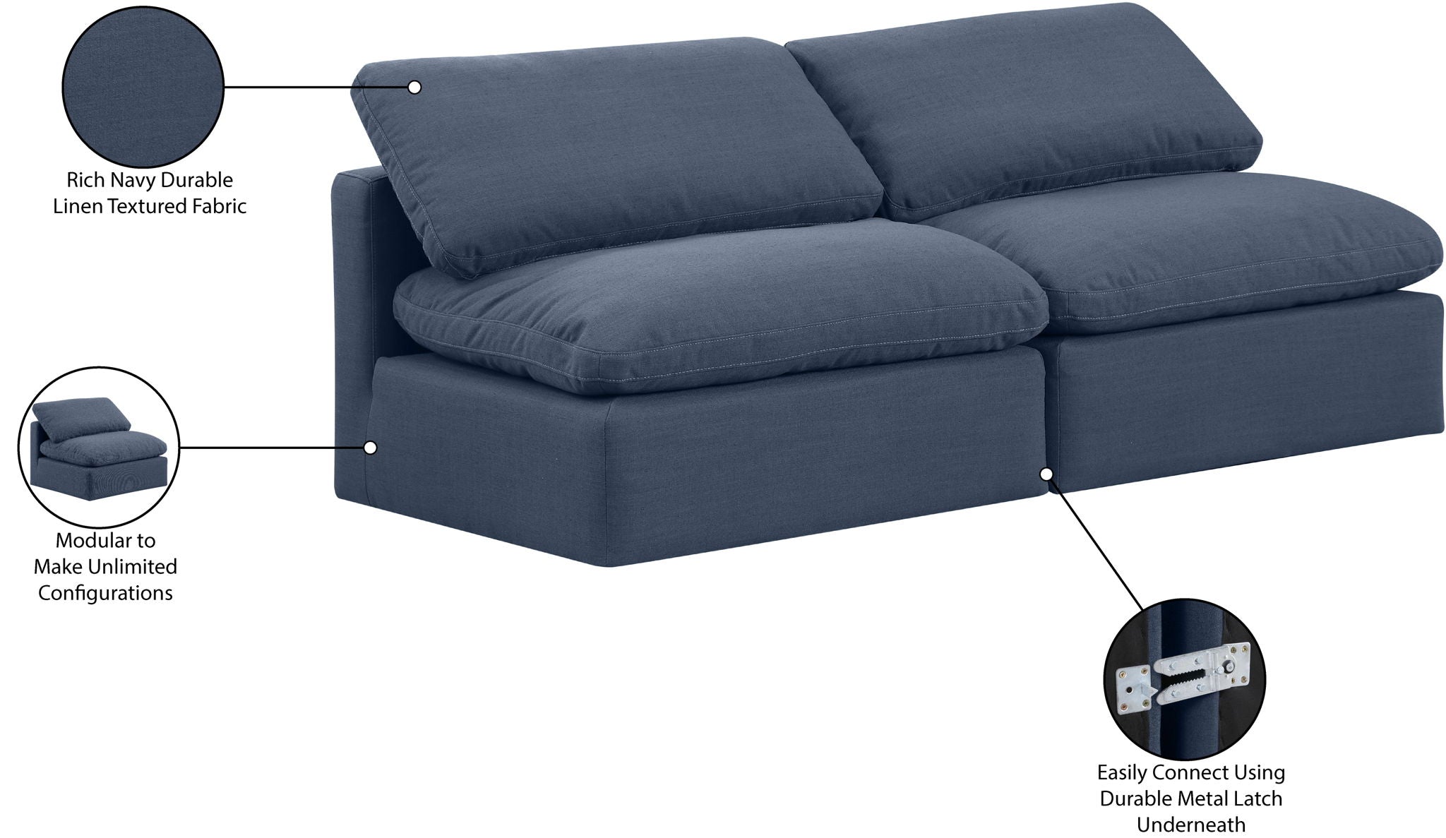 Indulge - Linen 2 Seat Modular Armless Sofa