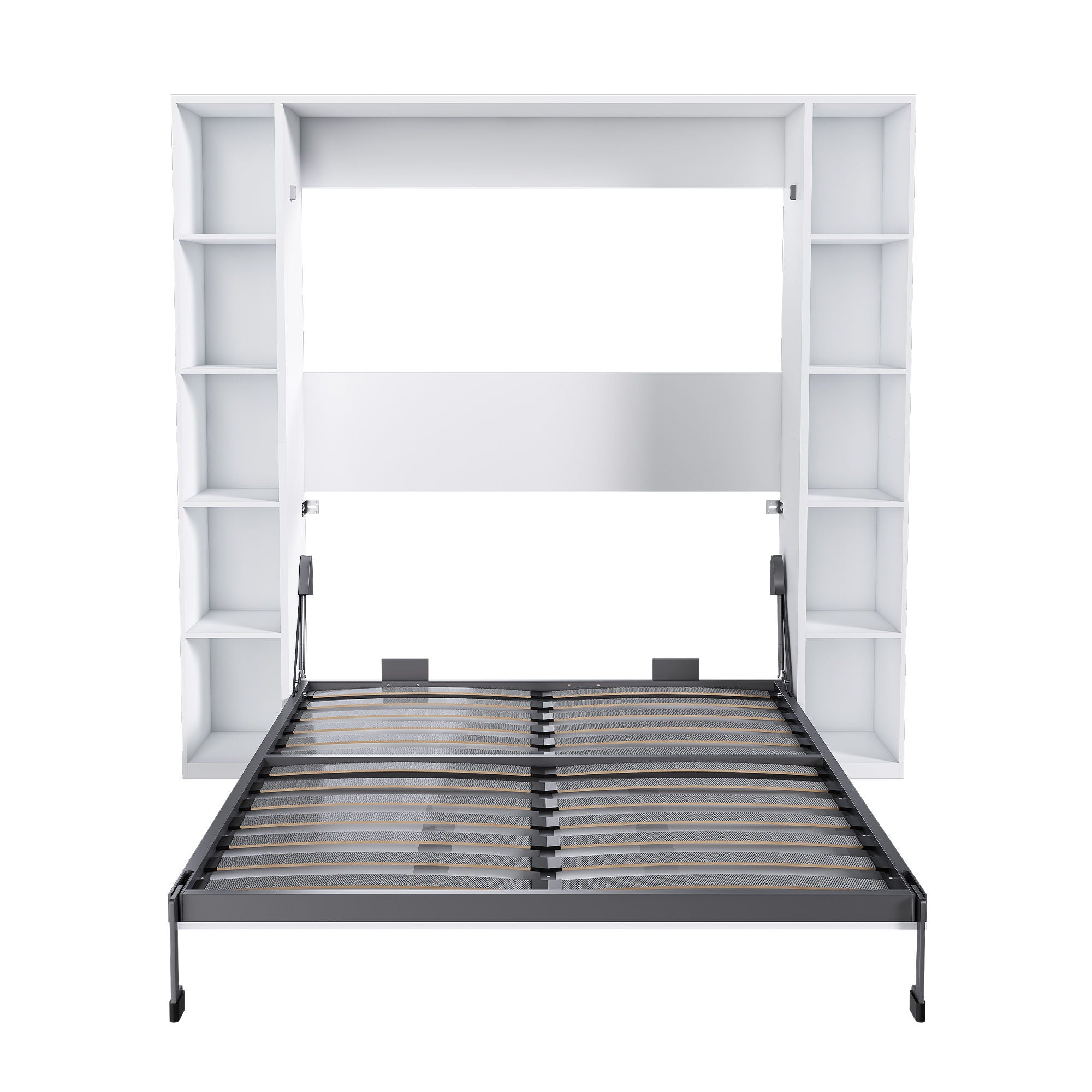 Queen Murphy Bed With Storage Cabinet, Foldable Wall Bed For Bedrooms - White