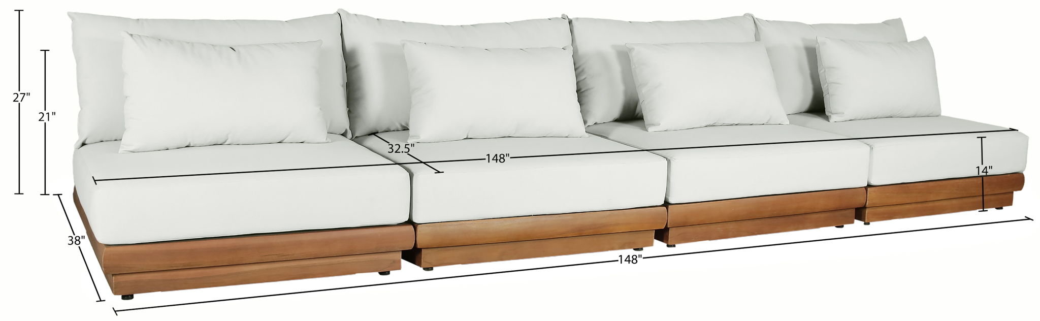 Mirella - 4 Piece Water Resistant Fabric Outdoor Patio Modular Sectional