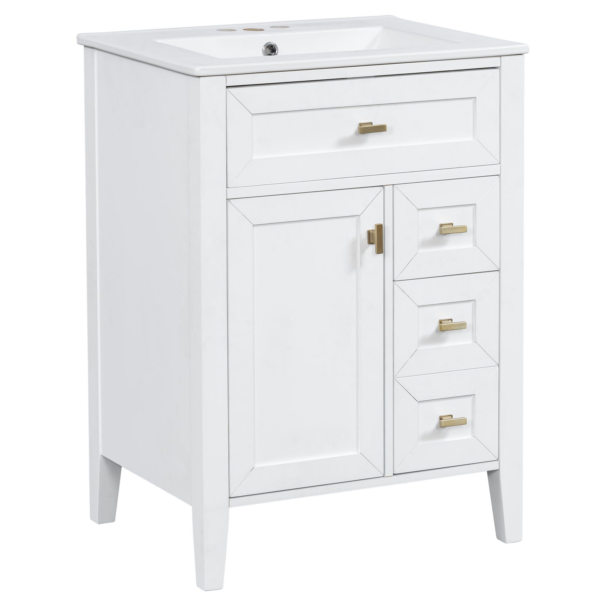 Bathroom Vanity With Sink, 3 Drawers & Cabinet With 2 Tier Door Storage Rack, Soft Close Doors & Drawers