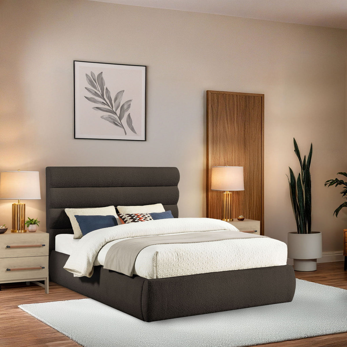 Adam - Boucle Fabric Bed With 52" Headboard
