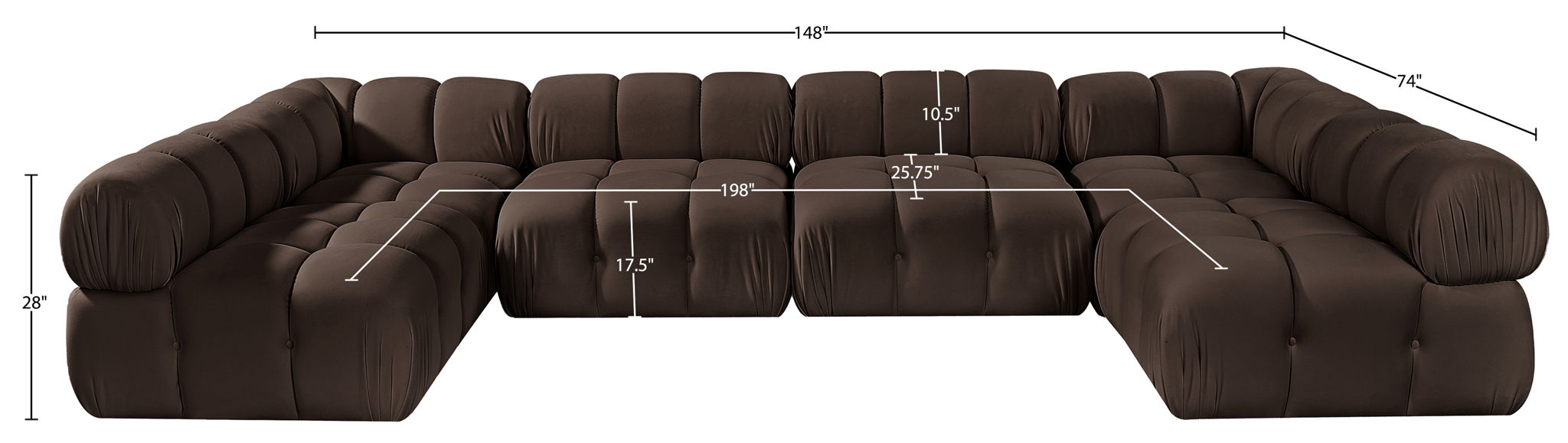 Orin - U-Shaped Velvet 6 Piece Modular Sectional