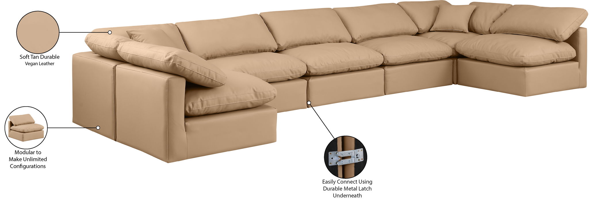 Indulge - Faux Leather 7 Piece Modular U-Shaped Sectional - Tan