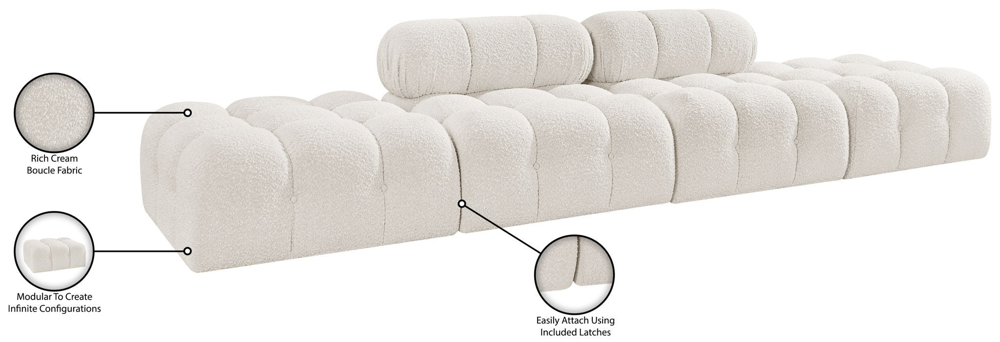 Ames - 4 Piece Boucle Upholstered Modular Sofa With 2 Backless Seats