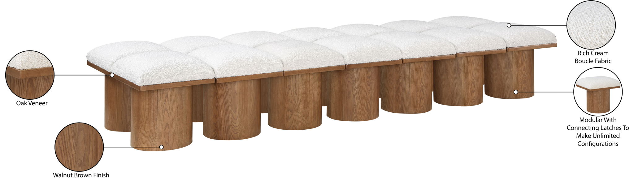 Pavilion - 14 Piece Modular Bench With Brown Base