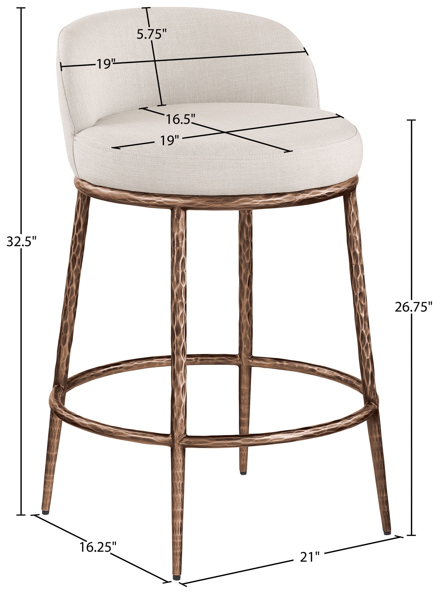 Ferro - Upholstered Counter Stool With Brushed Bronze Base