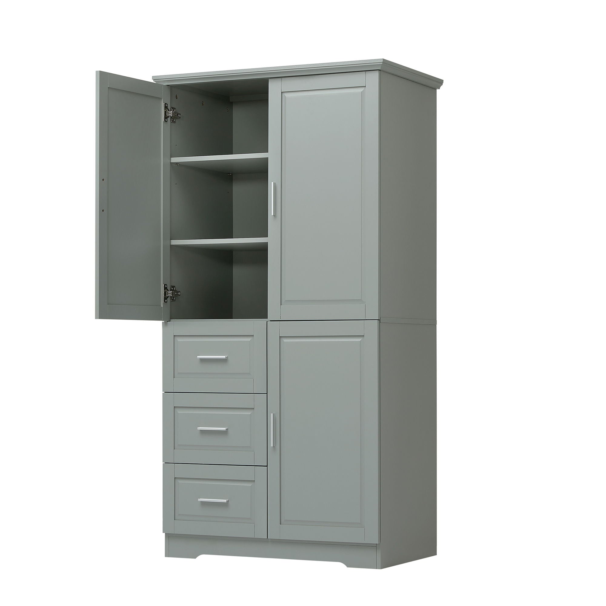Tall And Wide Storage Cabinet With Doors, 3 Drawers