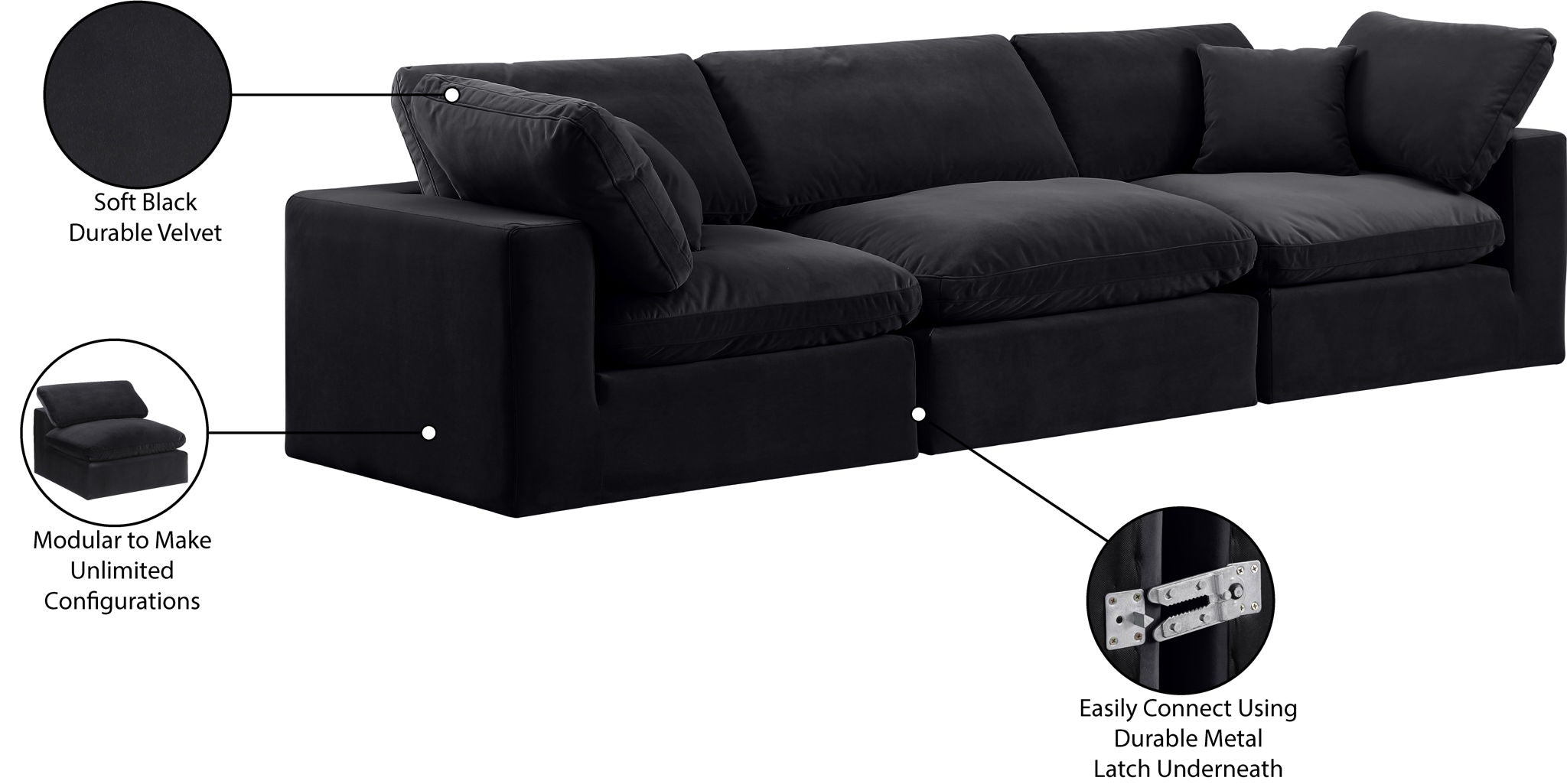 Comfy - Velvet Modular Sofa 3 Seats