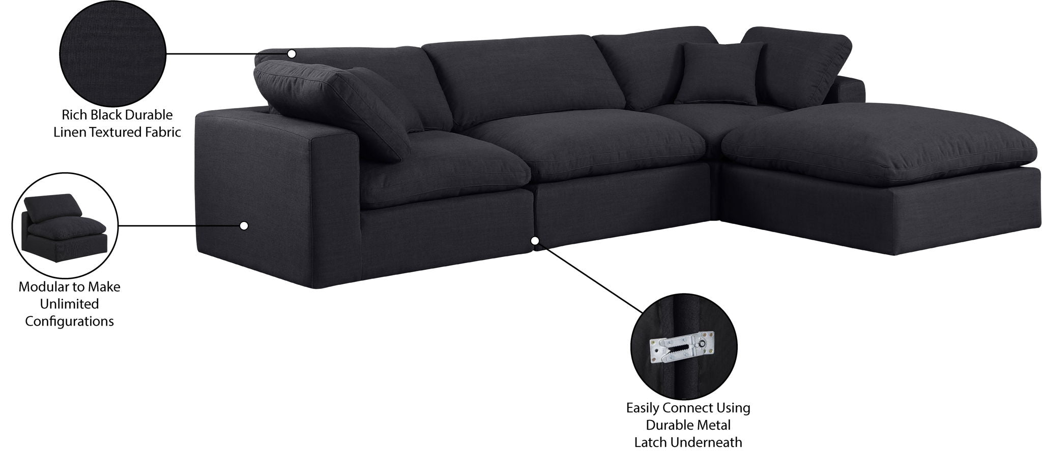 Comfy - 4 Piece Linen Fabric Modular Sectional With Chaise