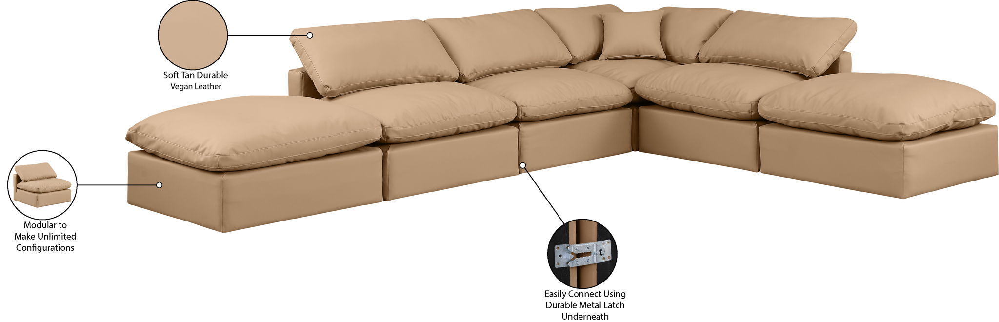 Indulge - Faux Leather 6 Piece Modular Armless Sectional - Tan