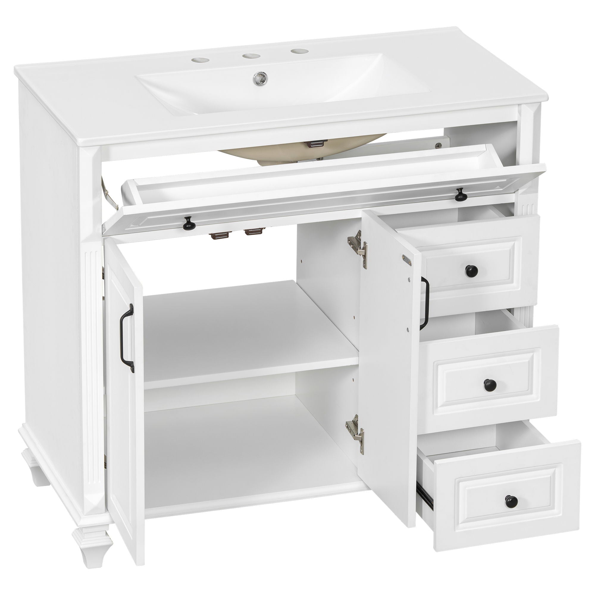 Modern Bathroom Vanity With Sink, 3 Drawers & 2 Doors