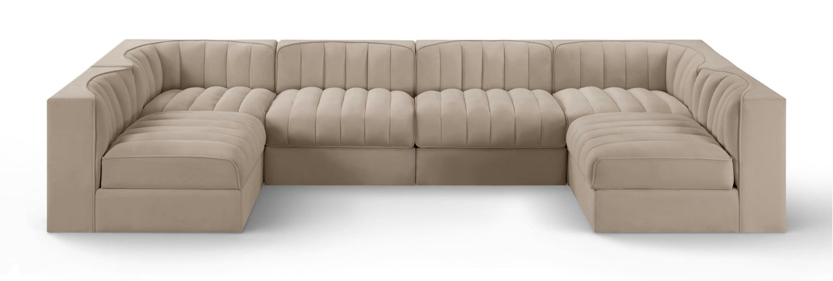 Rummi - Armless Velvet Performance Fabric Upholstered 6 Piece Modular Sectional