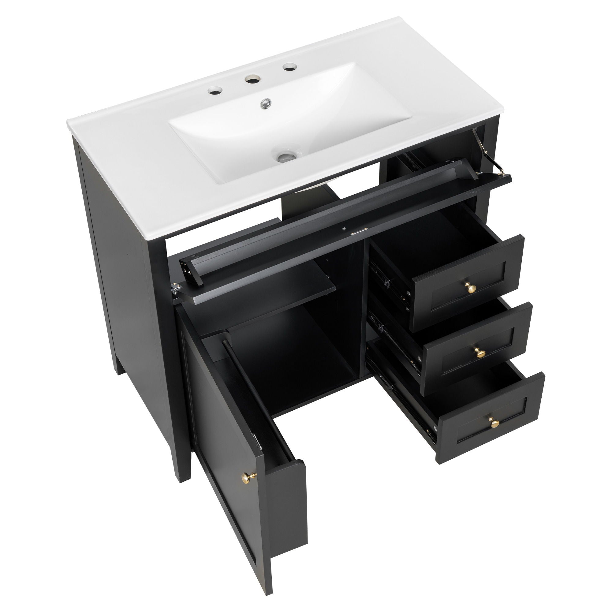 Bathroom Vanity With Sink, Cabinet With 3 Drawers And Adjustable Shelf