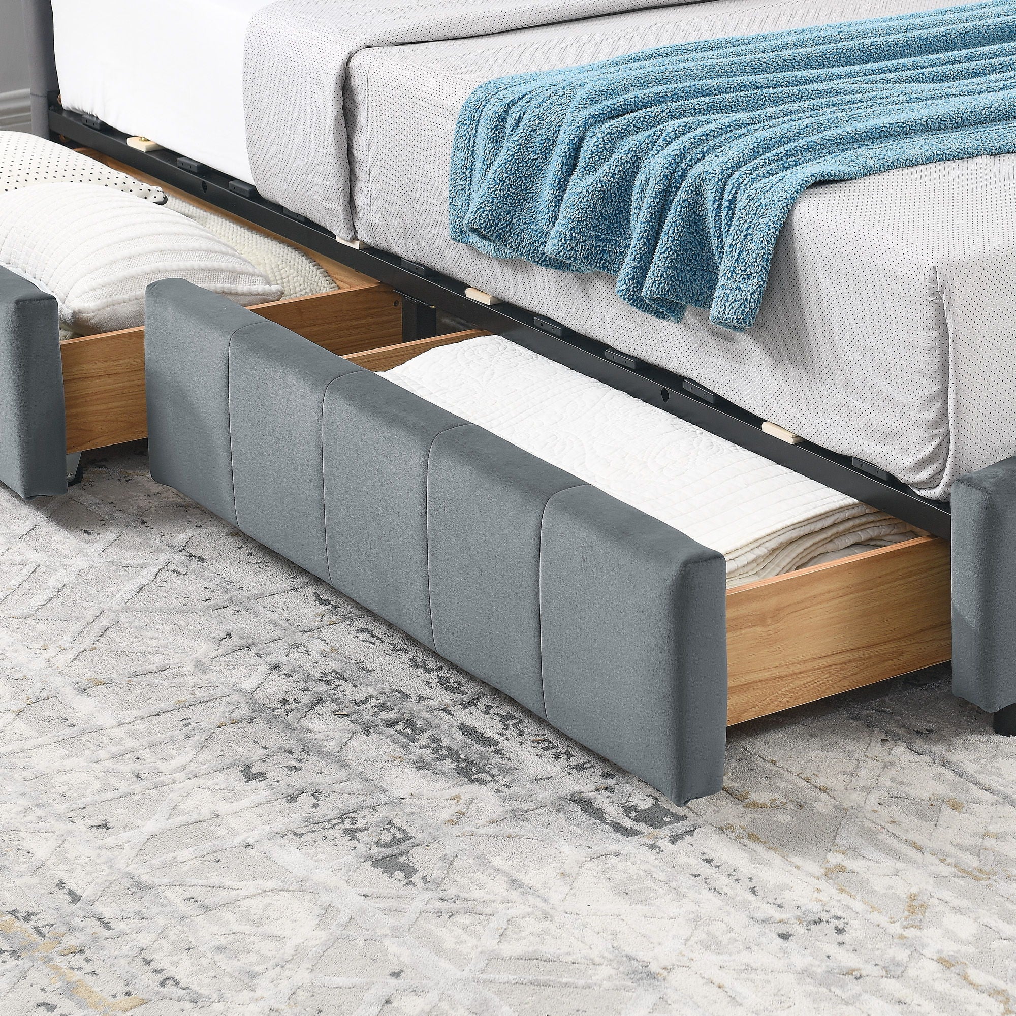 Elegant Storage Upholstered Tufted Bed Frame With Backrest And Armrests