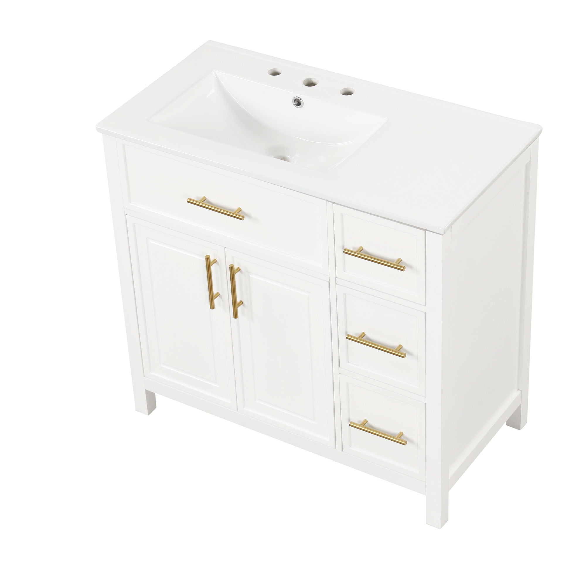 Modern Bathroom Vanity With Sink Top, 2 Doors And 3 Drawers