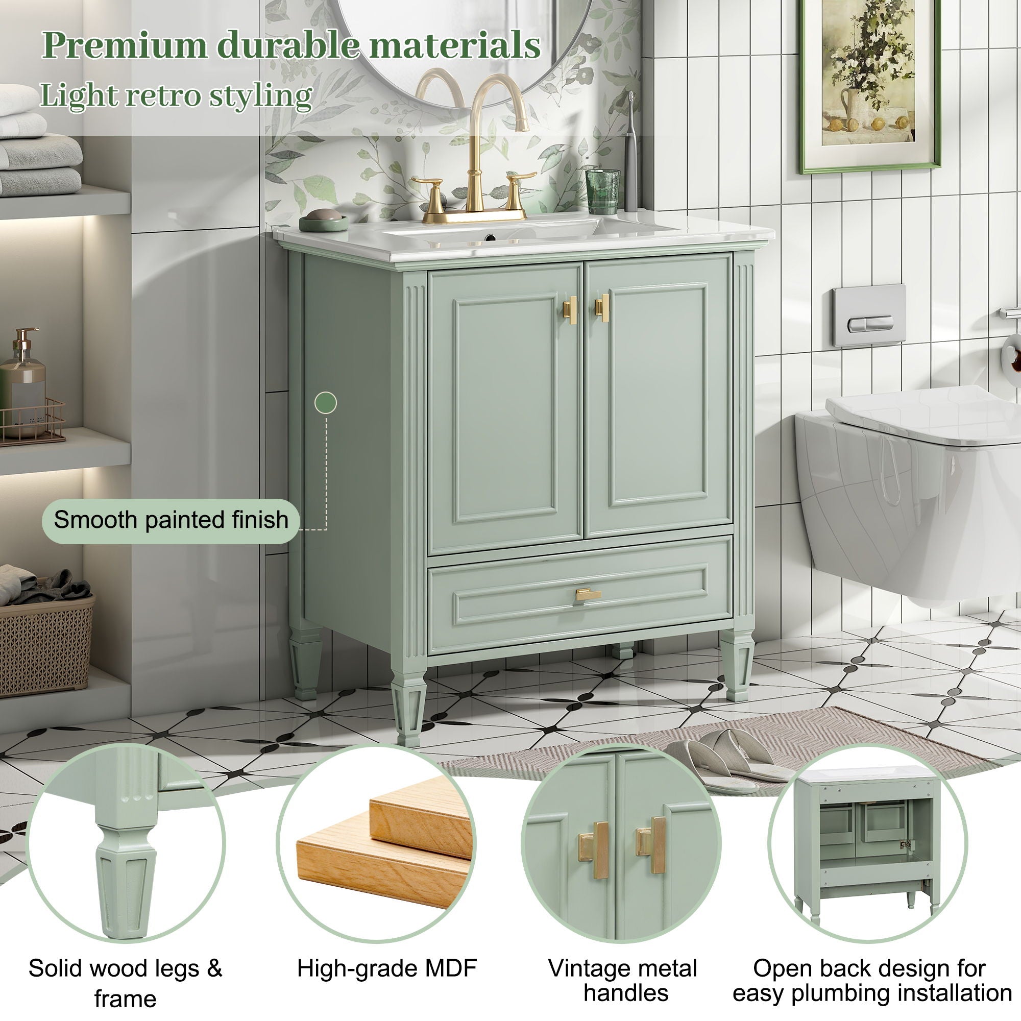 Freestanding Vanity With 1 Drawer & 2 Soft Close Doors With Door Mounted Storage