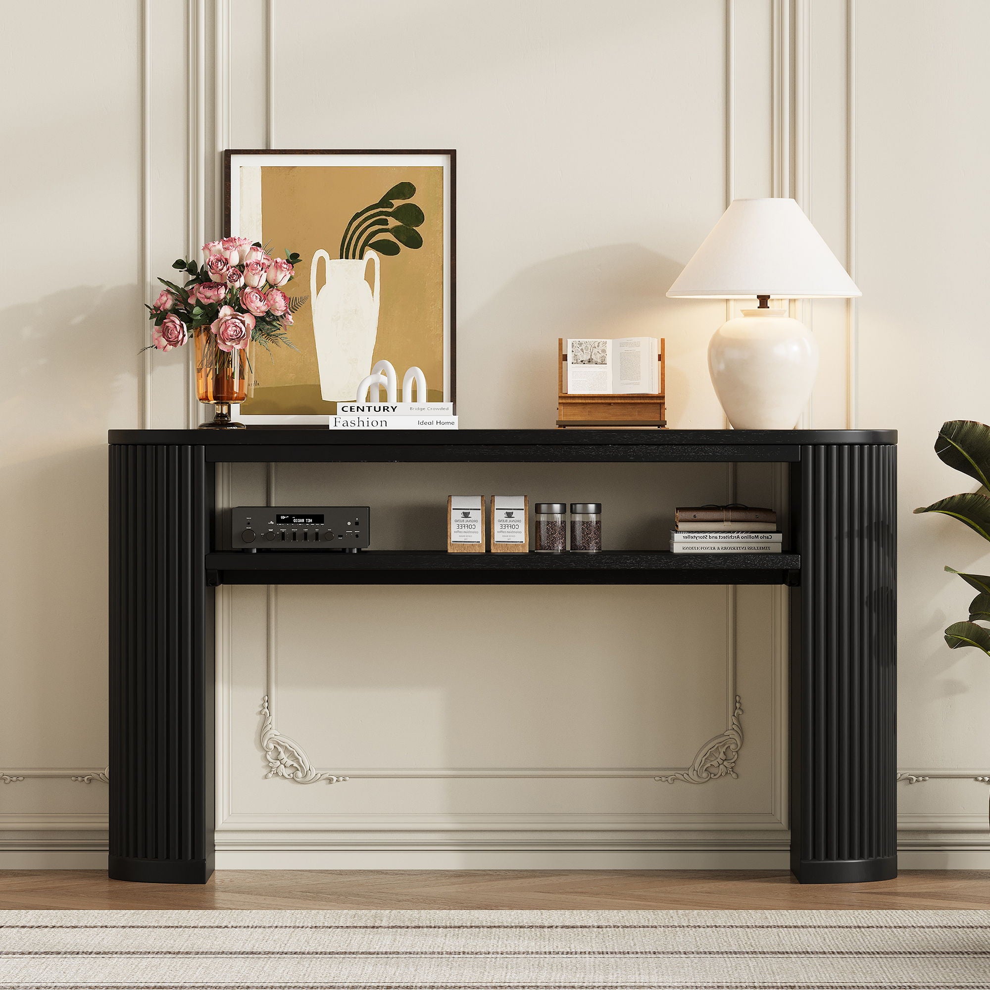 Console Table With Fluted Legs, Open Shelf