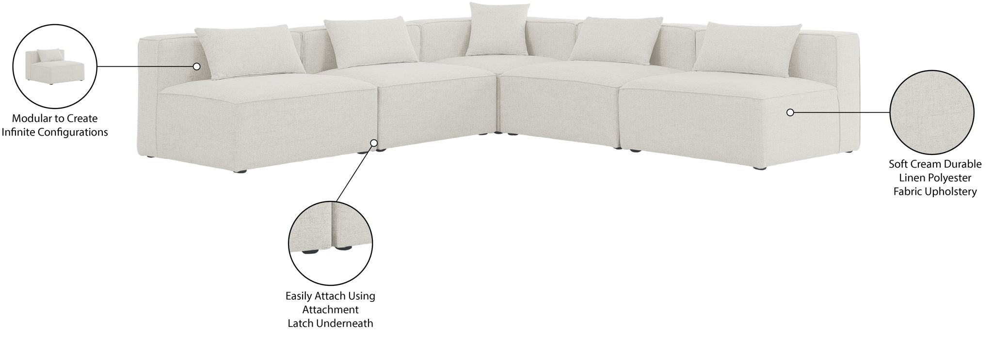 Cube - Linen 5 Piece Modular Corner Armless Sectional