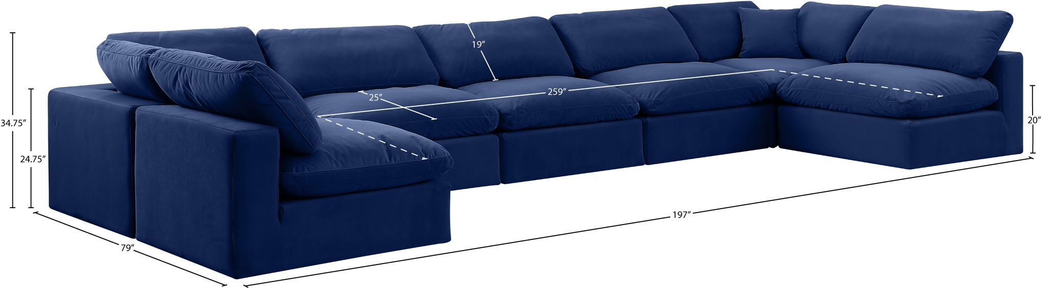Comfy - 7 Piece Velvet Modular Armless Sectional