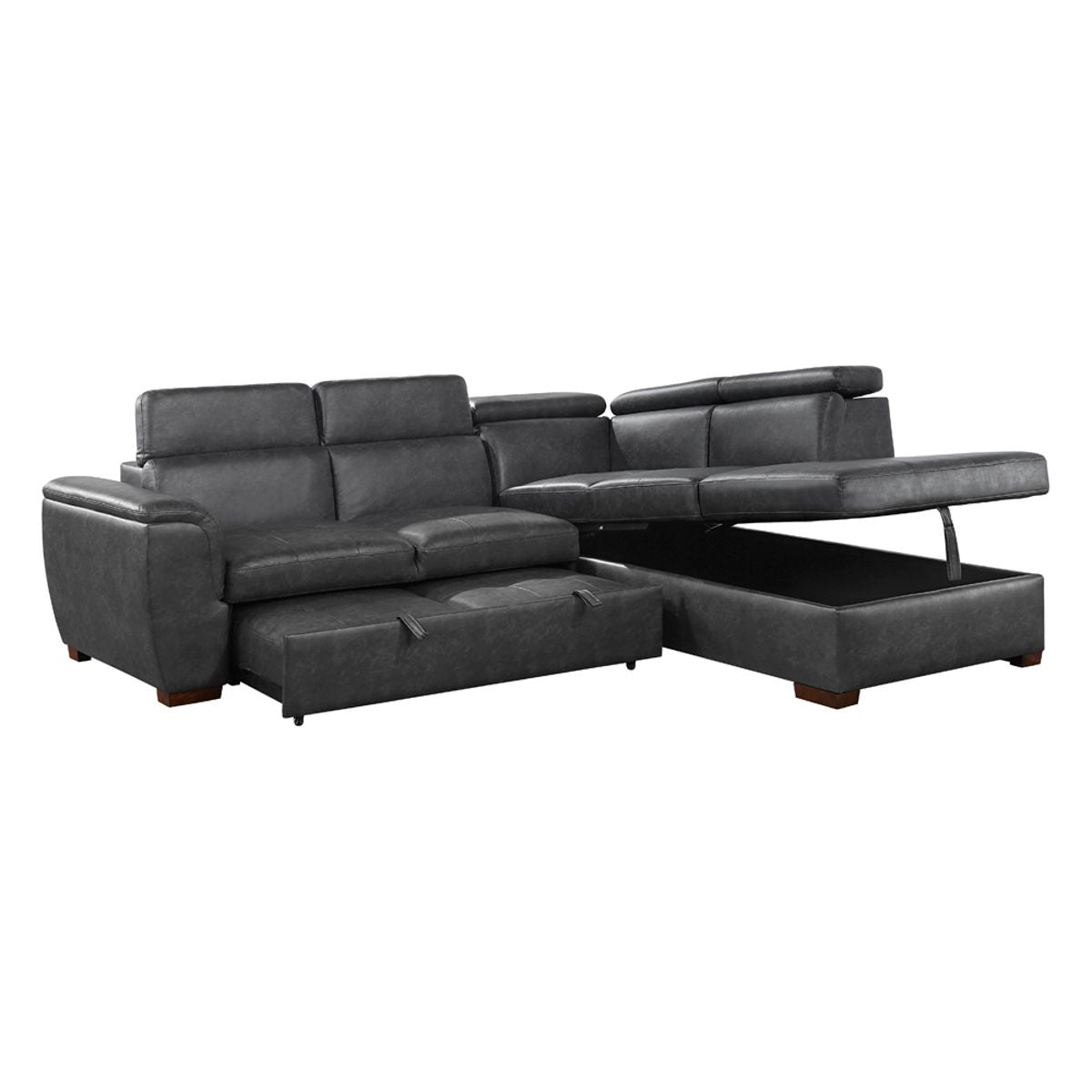 Barre - 2 Piece Sectional With Pull-Out Bed And Right Chaise With Hidden Storage, Adjustable Headrests - Gray