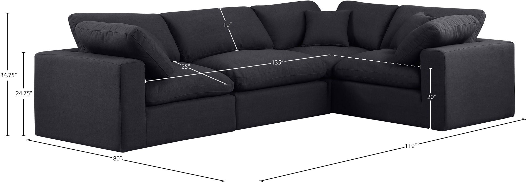 Comfy - 4 Piece Linen Fabric Modular Sectional