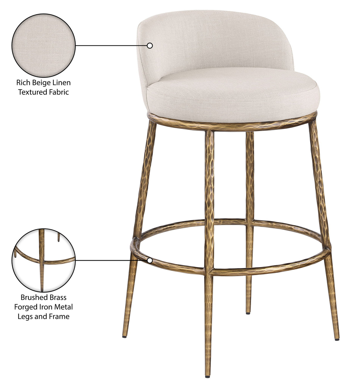 Ferro - Performance Fabric Upholstered Bar Stool - Antique Brass