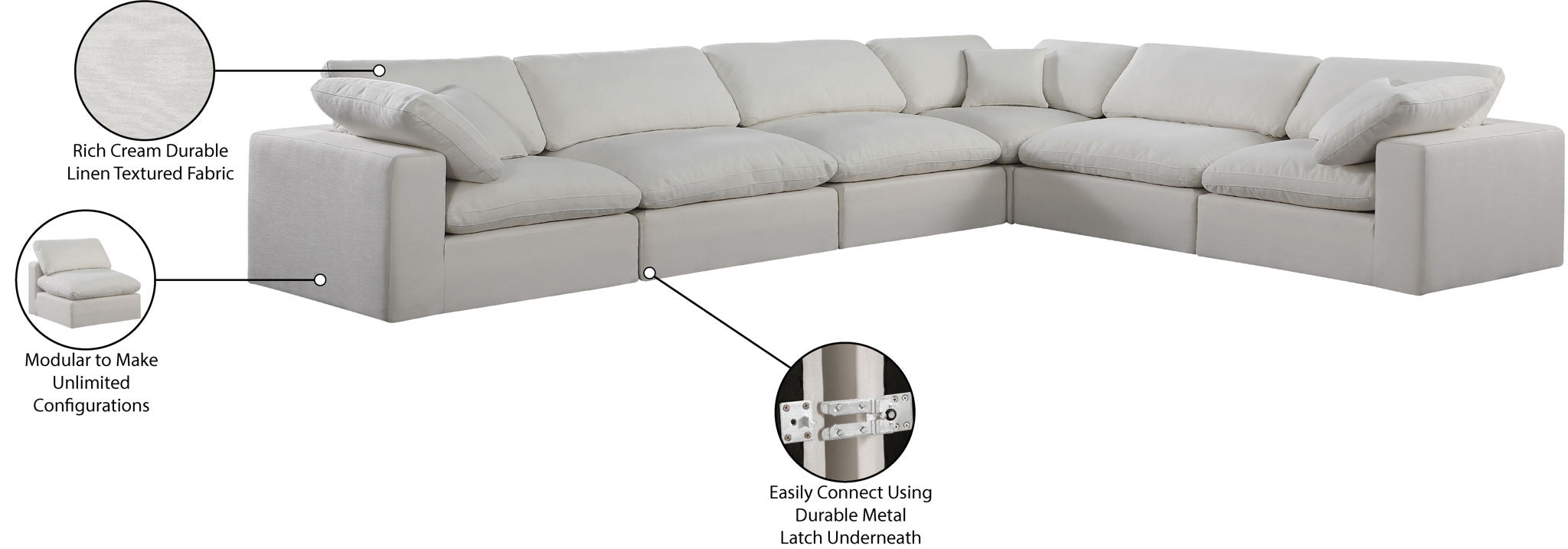 Comfy - 6 Piece Linen Modular Corner Sectional