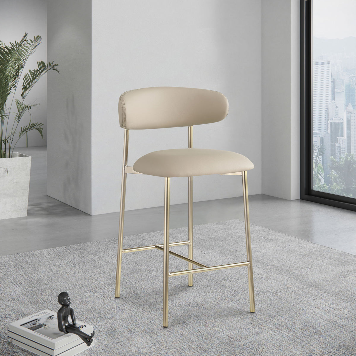 Lupita - Counter Stool With Brushed Gold Frame (Set of 2)