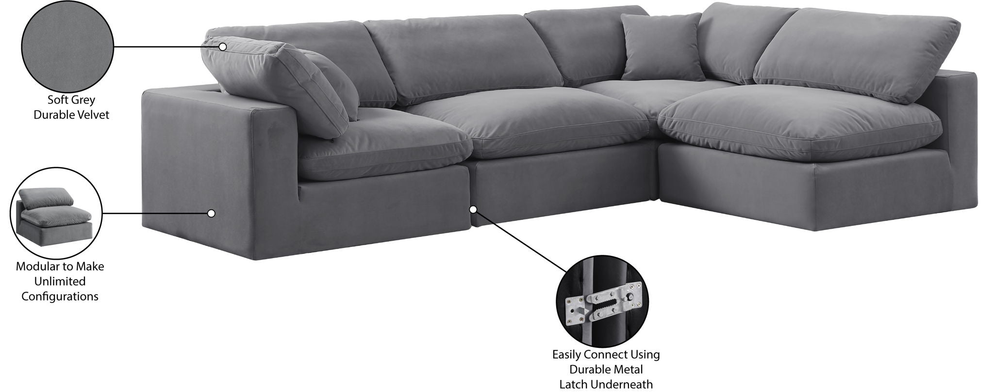 Comfy - 4 Piece Velvet Modular Armless Sectional