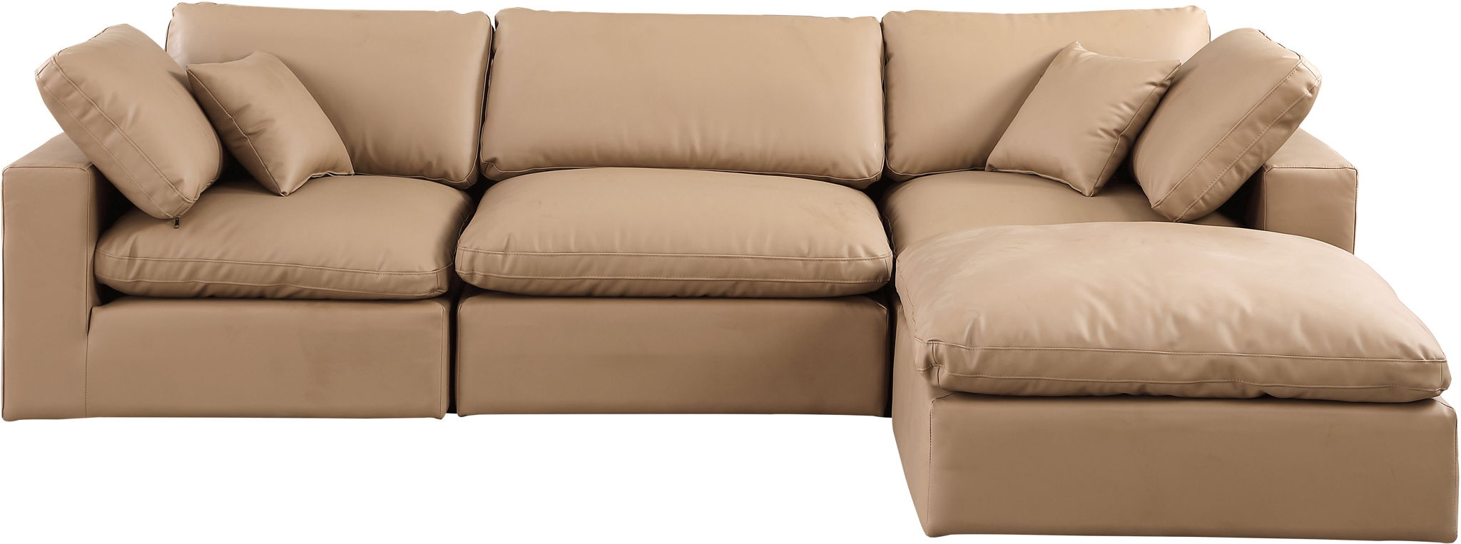 Comfy - 4 Piece Faux Leather Modular Sectional With Chaise - Tan