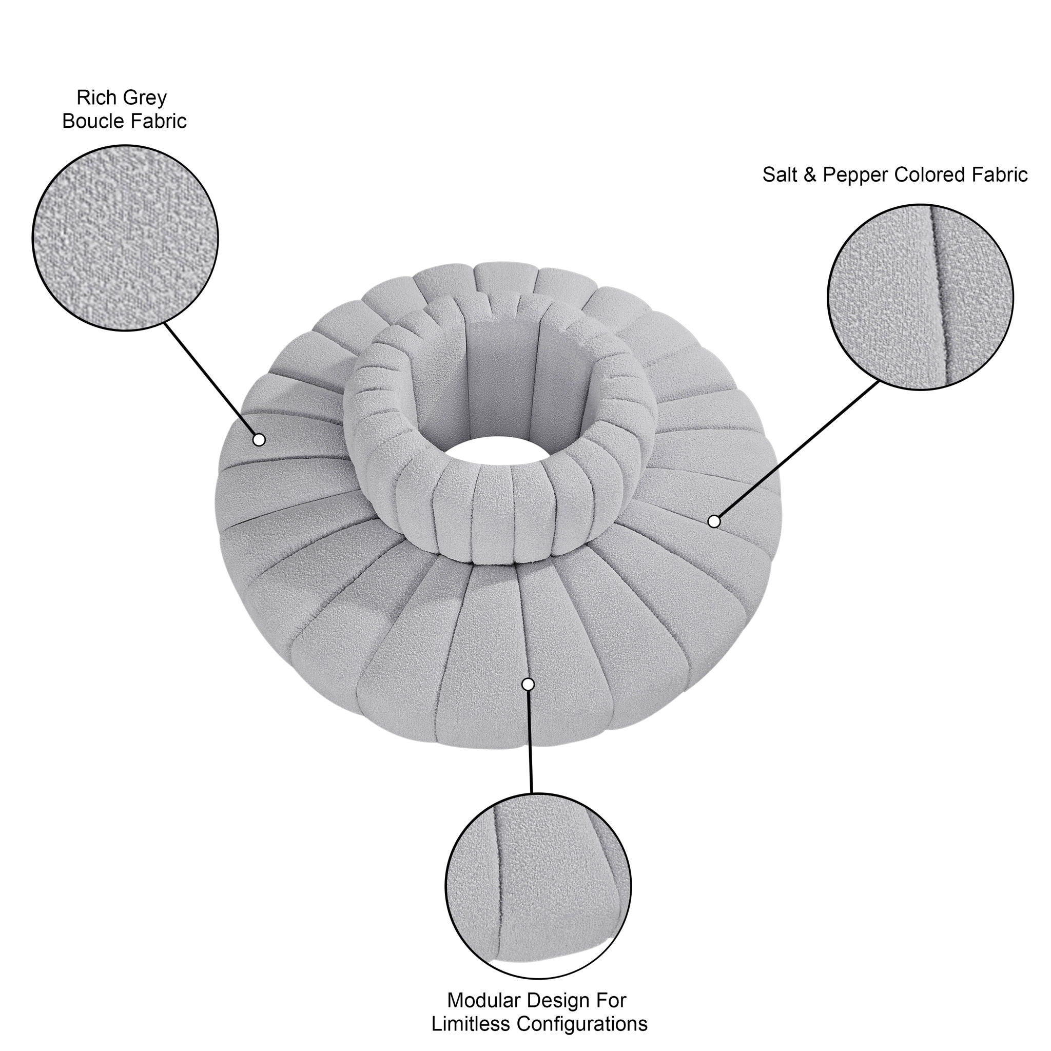 Arc - Boucle Fabric 8 Piece Round Modular Sofa