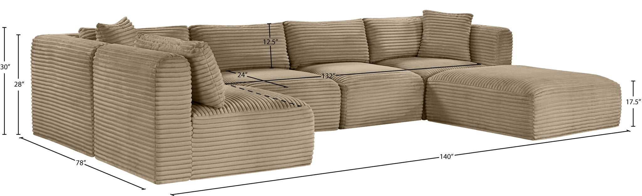 Shaggy - Fabric 6 Piece Modular U-Shaped Sectional