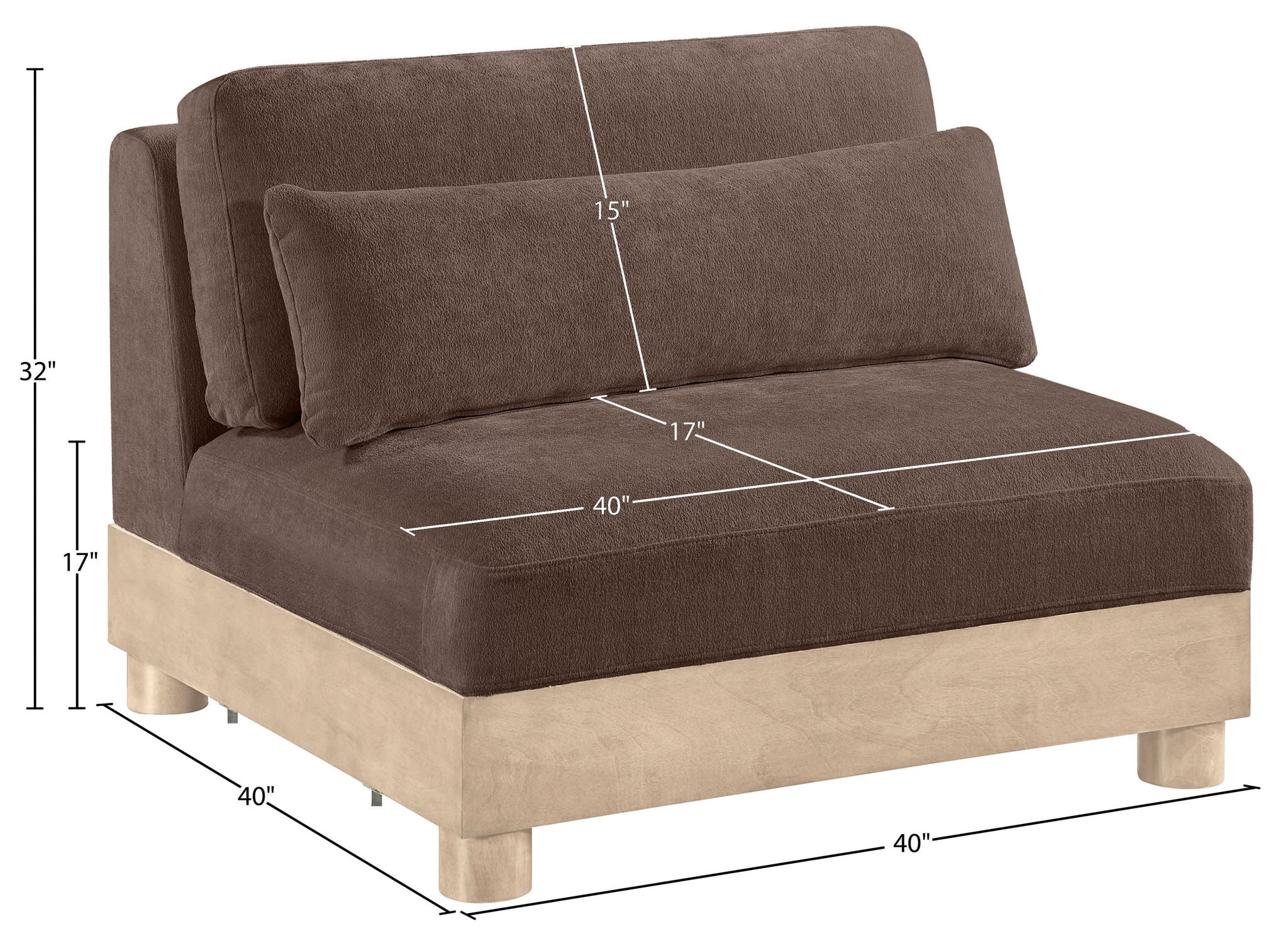 Turin - Chenille Fabric Upholstered Modular Armless Chair - Natural Base