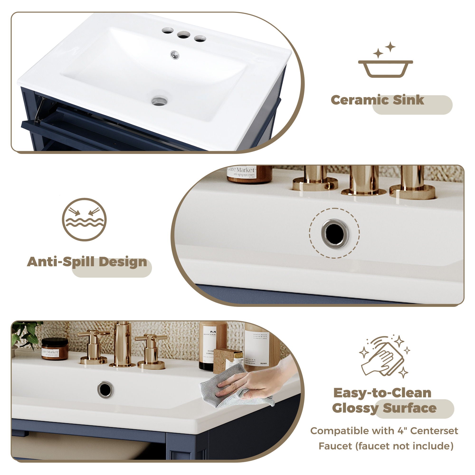 Bathroom Vanity With Top Sink, Storage Cabinet With 2 Drawers And Tip-Out Drawer