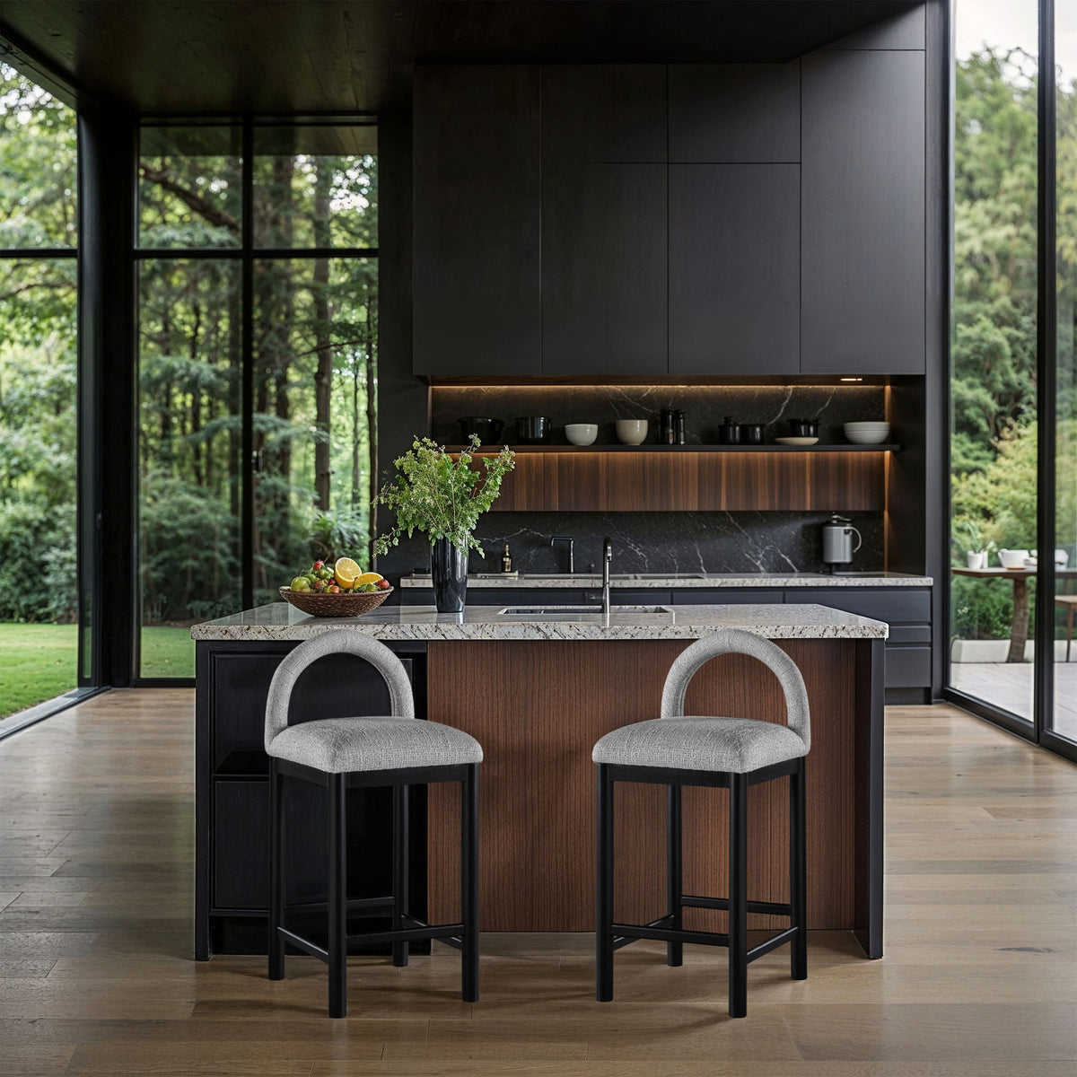 Conrad - Linen Counter Stool With Black Legs